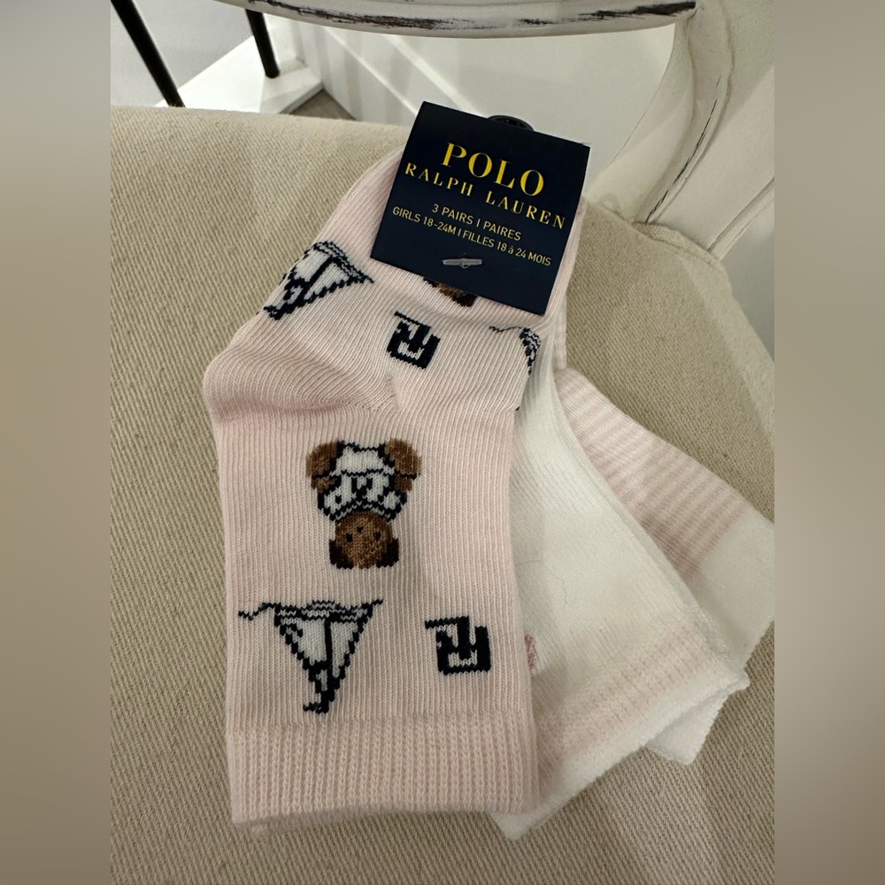 🦢 18~24 Mth Ralph Lauren Nautical Teddy Bear Socks 3 Piece Set NWT - Picture 2 of 6